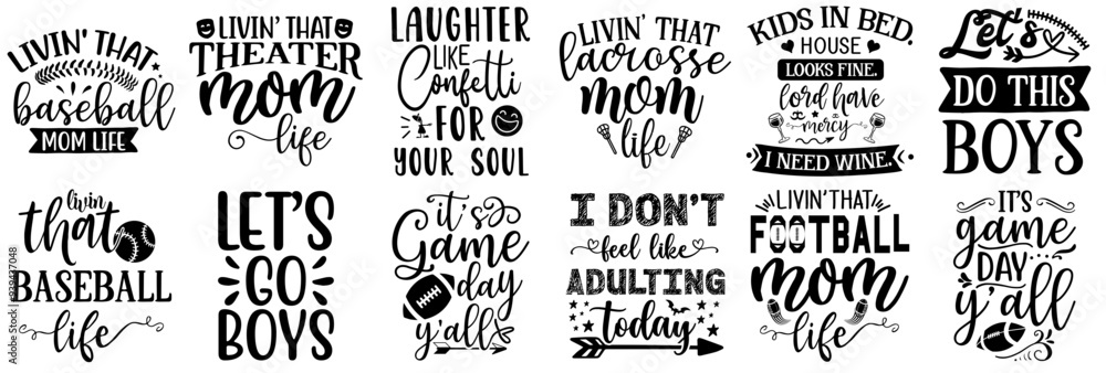 Fototapeta premium Classic Sports Typography, Trendy Retro Style Illustration Set Vector Illustration for Advertising, Mug Design, Bookmark