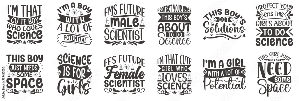 Fototapeta premium Minimalist Science Trendy Retro Style Illustration, Phrases Bundle Vector Illustration for Flyer, Sticker, Logo