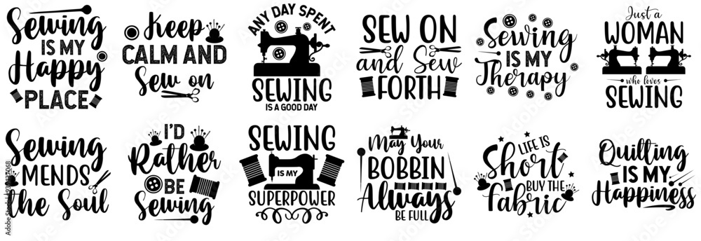 Fototapeta premium Creative Sewing Hand Lettering, Labels And Badges Bundle Vector Illustration for Advertisement, Mug Design, Banner