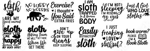 Decorative Sloth Calligraphic Lettering, Calligraphy Bundle Vector Illustration for Decal, Advertisement, Infographic