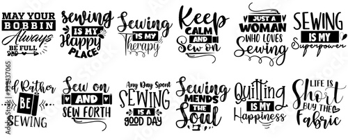 Elegant Sewing Quotes, Hand Lettering Pack Vector Illustration for Sticker, Flyer, Wrapping Paper
