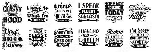 Cute Sarcasm Inscriptions, Quotes Bundle Vector Illustration for Newsletter, Brochure, Printable