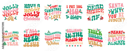 Simple Retro Christmas Invitation, Trendy Retro Style Illustration Bundle Vector Illustration for Magazine, Packaging, Advertising