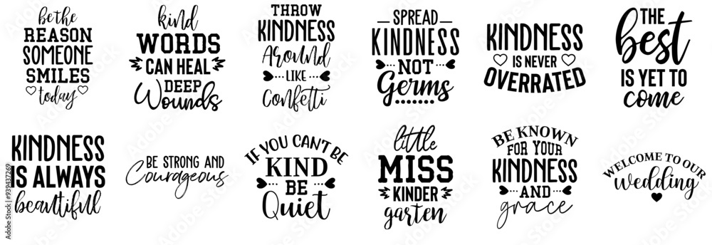 Fototapeta premium Minimalist Kindness Typography, Typographic Emblems Collection Vector Illustration for Motion Graphics, Advertisement, Announcement