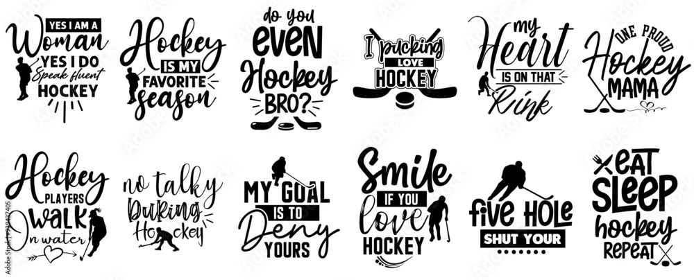 Cute Hockey Calligraphic Lettering, Trendy Retro Style Illustration Bundle Vector Illustration for Advertisement, Logo, Newsletter Cute Hockey Calligraphic Lettering, Trendy Retro Style Illustration Bundle Vector Illustration for Advertisement, Logo, Newsletter