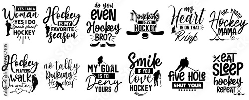 Cute Hockey Calligraphic Lettering, Trendy Retro Style Illustration Bundle Vector Illustration for Advertisement, Logo, Newsletter