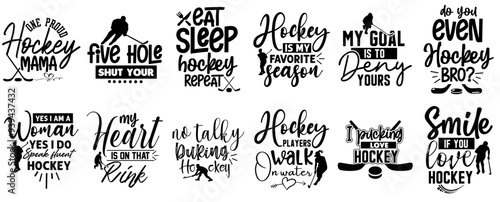 Cute Hockey Inscriptions, Calligraphy Set Vector Illustration for Vouchers, Magazine, Mug Design