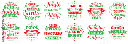 Colourful Funny Christmas Trendy Retro Style Illustration, Calligraphy Collection Vector Illustration for Newsletter, Banner, Presentation