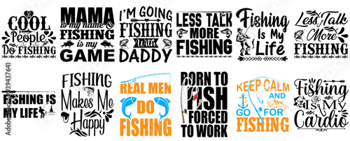 Elegant Fishing Quotes, Inscriptions Pack Vector Illustration for T-Shirt Design, Advertisement, Holiday Cards