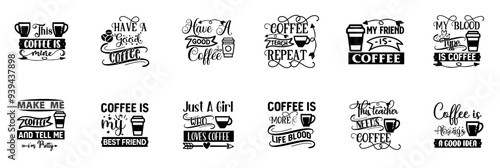Elegant Coffee Invitation, Typographic Emblems Pack Vector Illustration for Sticker, Decal, Magazine
