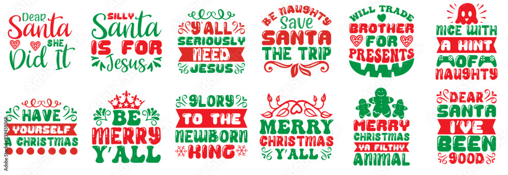 Naklejka premium Elegant Christmas Quotes, Typographic Emblems Collection Vector Illustration for Packaging, Sticker, Wrapping Paper
