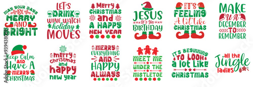 Minimal Christmas Quotes, Hand Lettering Set Vector Illustration for Advertising, Label, Postcard
