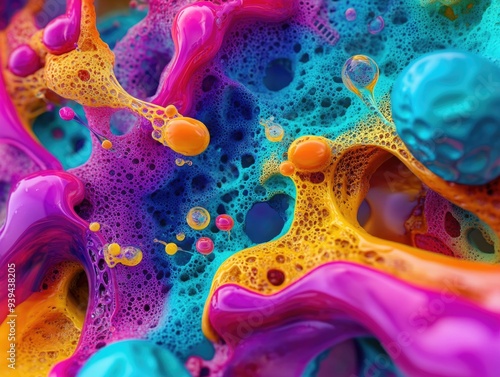 Vibrant Abstract Art with Colorful Bubbles and Organic Forms in a Psychedelic Pattern