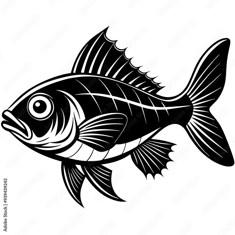 fish black and white. generative AI. fish black and white. generative AI.