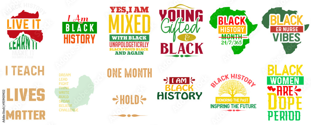Colourful Black History Month Labels And Badges, Typographic Emblems Pack Vector Illustration for Social Media Post, Banner, Vouchers Colourful Black History Month Labels And Badges, Typographic Emblems Pack Vector Illustration for Social Media Post, Banner, Vouchers