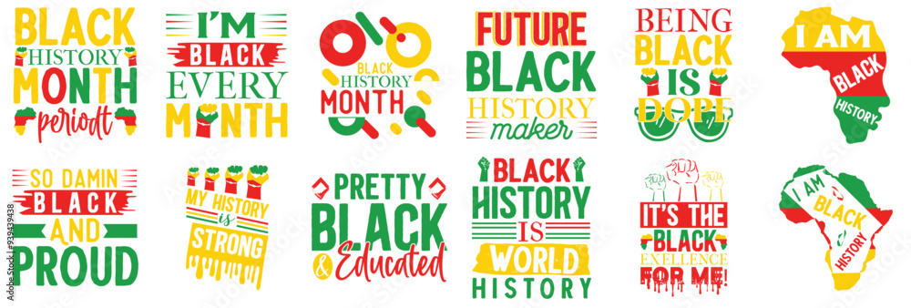 Fototapeta premium Decorative Black History Month Hand Lettering, Inscriptions Collection Vector Illustration for Postcard, Poster, Newsletter