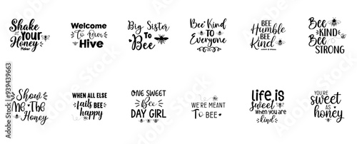 Modern Bee Invitation, Hand Lettering Pack Vector Illustration for Social Media Post, Banner, Packaging
