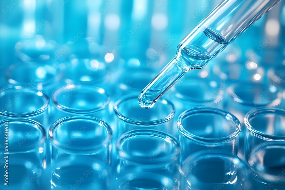 High Tech Medical Laboratory Pipette and 96 Well Test Plate for Genetic Research and DNA Purification High Tech Medical Laboratory Pipette and 96 Well Test Plate for Genetic Research and DNA Purification