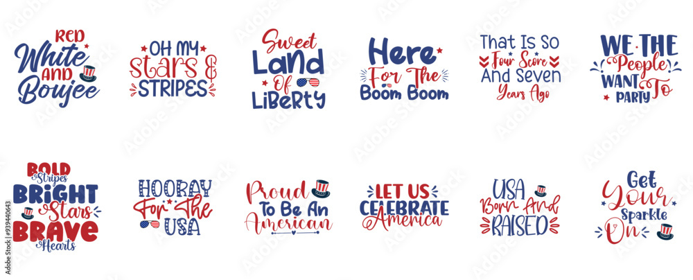 Cute 4Th Of July Calligraphic Lettering, Hand Lettering Bundle Vector Illustration for Icon, Newsletter, Stationery Cute 4Th Of July Calligraphic Lettering, Hand Lettering Bundle Vector Illustration for Icon, Newsletter, Stationery
