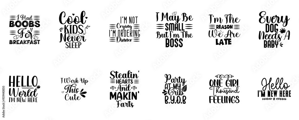 Decorative Baby Girl Labels And Badges, Typographic Emblems Bundle Vector Illustration for Mug Design, Brochure, Flyer Decorative Baby Girl Labels And Badges, Typographic Emblems Bundle Vector Illustration for Mug Design, Brochure, Flyer