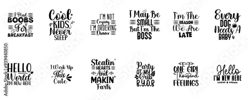 Decorative Baby Girl Labels And Badges, Typographic Emblems Bundle Vector Illustration for Mug Design, Brochure, Flyer