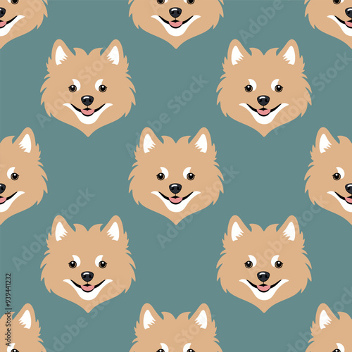 Vector seamless pattern with spitz dog heads