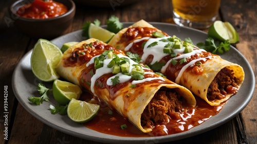 stock photography sizzling enchiladas prepared aesthetically with a background of wooden table