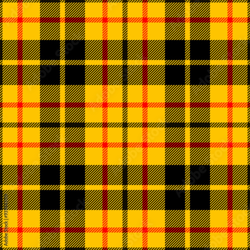 two thick black and two thin red yellow tartan seamless vector pattern