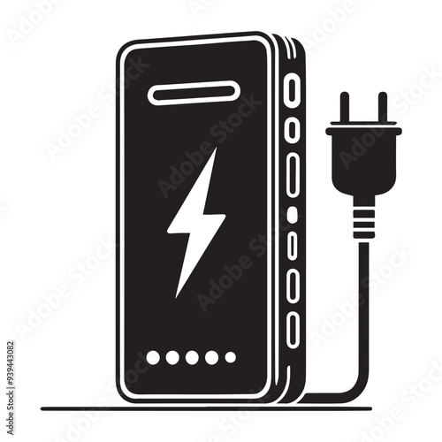 Portable Power An illustration of a mobile charging power bank with a charging cable for energy on the go.