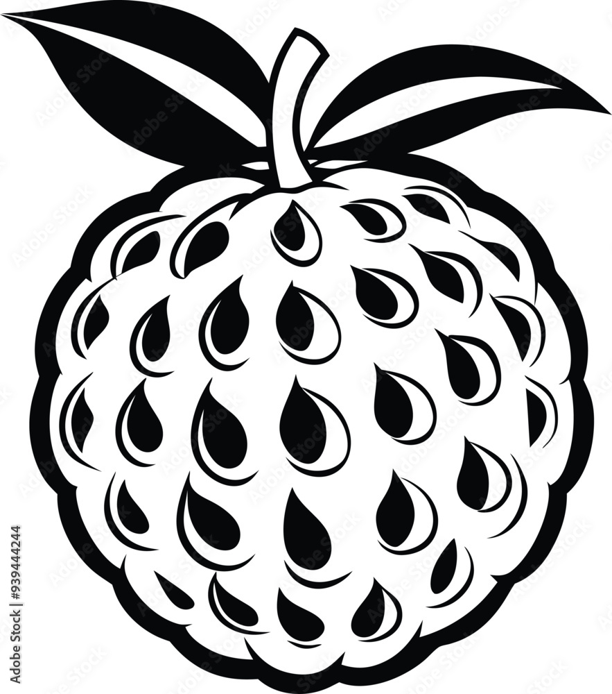 Atemoya fruit silhouette illustration black and white Atemoya fruit silhouette illustration black and white