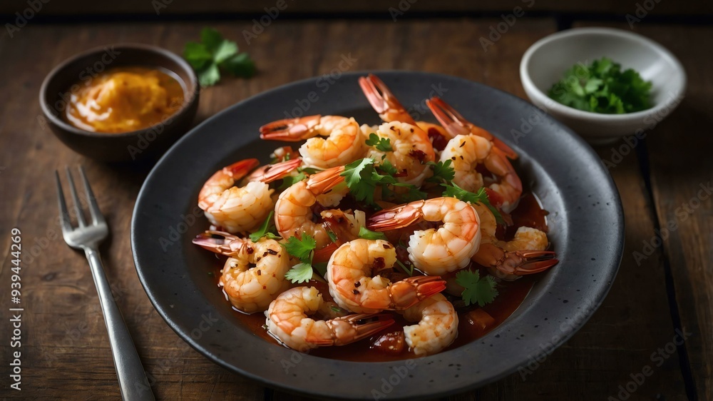 stock photography sizzling shrimp prepared aesthetically with a background of wooden table stock photography sizzling shrimp prepared aesthetically with a background of wooden table
