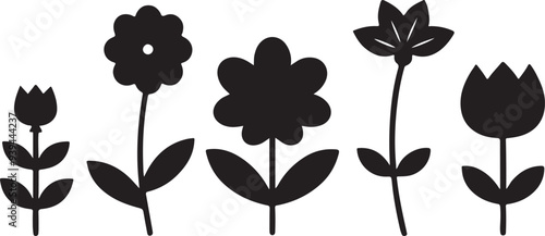  silhouettes of flowers  isolated on a white background.