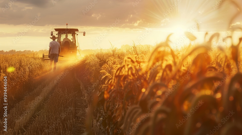 Fototapeta premium Harvest Bounty: Close-Up of an American Farmer Harvesting Soybeans in 8K Professional Photography.