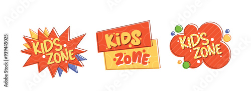 Bright And Playful Kids Zone Logos Set Featuring Fun And Vibrant Designs Perfect For Children Play Areas And Activities
