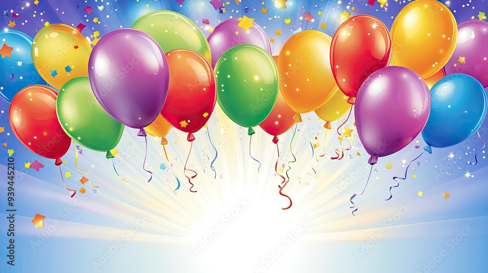 Dynamic birthday banner featuring bright, colorful balloons, perfect for a celebratory atmosphere. Dynamic birthday banner featuring bright, colorful balloons, perfect for a celebratory atmosphere.