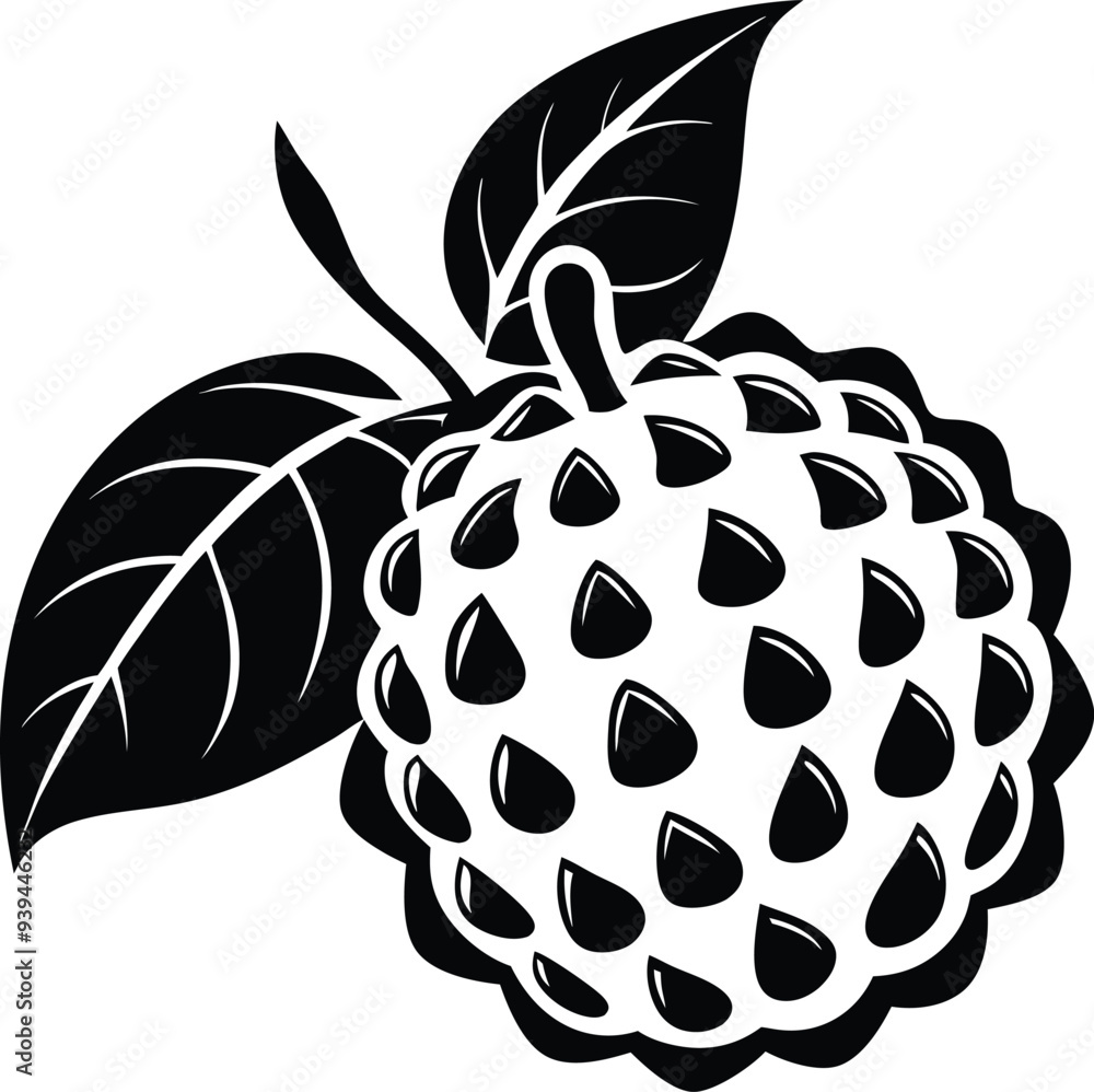 Atemoya fruit silhouette illustration black and white Atemoya fruit silhouette illustration black and white