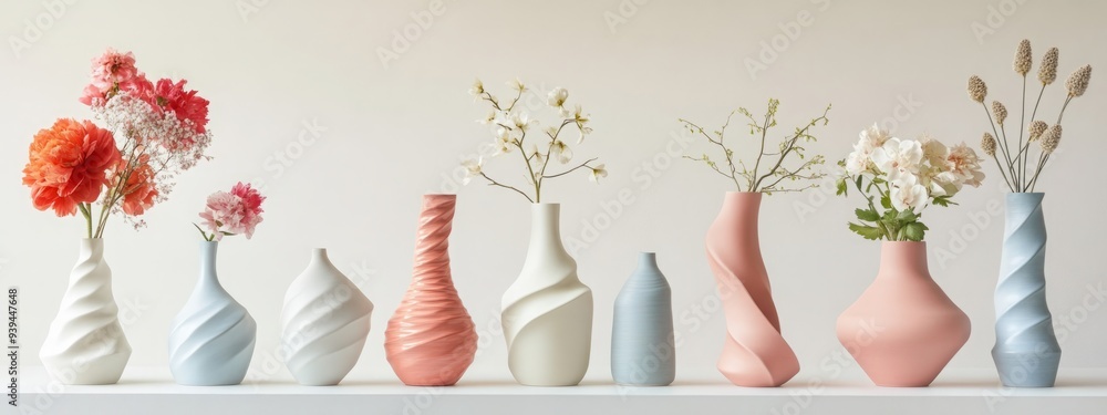 Floral Elegance: Artistic Ceramic Vases with Fresh Flowers in Natural Lighting and Super-Resolution Detail. Floral Elegance: Artistic Ceramic Vases with Fresh Flowers in Natural Lighting and Super-Resolution Detail.