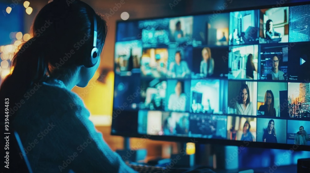 Collaborative Close-Up: A Computer Screen Displays Multiple Participants in a Business Video Conference. Collaborative Close-Up: A Computer Screen Displays Multiple Participants in a Business Video Conference.