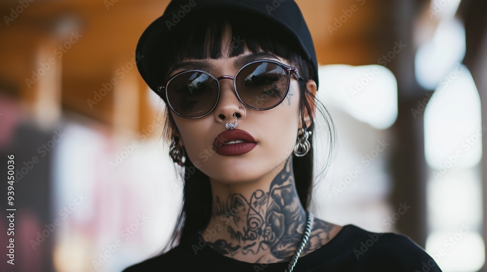 A woman showcases their commitment to a vegan lifestyle in a vibrant city setting A woman showcases their commitment to a vegan lifestyle in a vibrant city setting