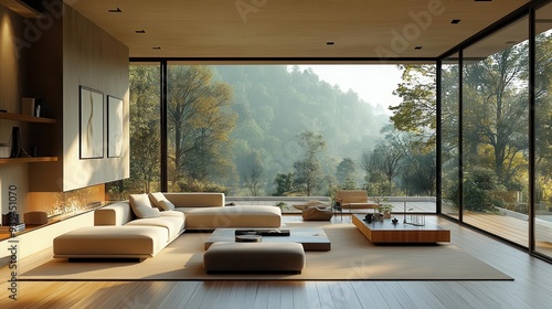 sleek minimalist living room bathed in natural light from floortoceiling windows contemporary furniture and clean lines create an airy sophisticated ambiance