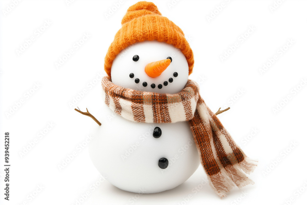 Isolated snowman with orange scarf and hat Isolated snowman with orange scarf and hat