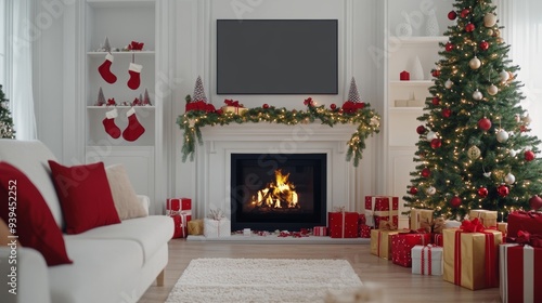 A cozy living room decorated for Christmas