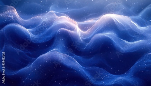 Abstract Blue Waves with Shimmering Particles