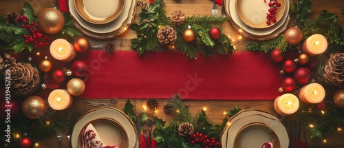 Wallpaper Mural A festive dinner table set for Christmas with candles  holly  and ornaments Torontodigital.ca