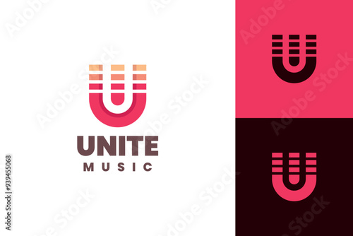 music beat u letter logo vector