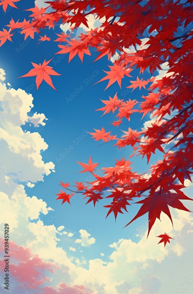 Dreamy Cartoon Sky with Red Maple Leaves, Light Blue Background, and Glowing Effects
Dreamy Cartoon Sky with Red Maple Leaves, Light Blue Background, and Glowing Effects