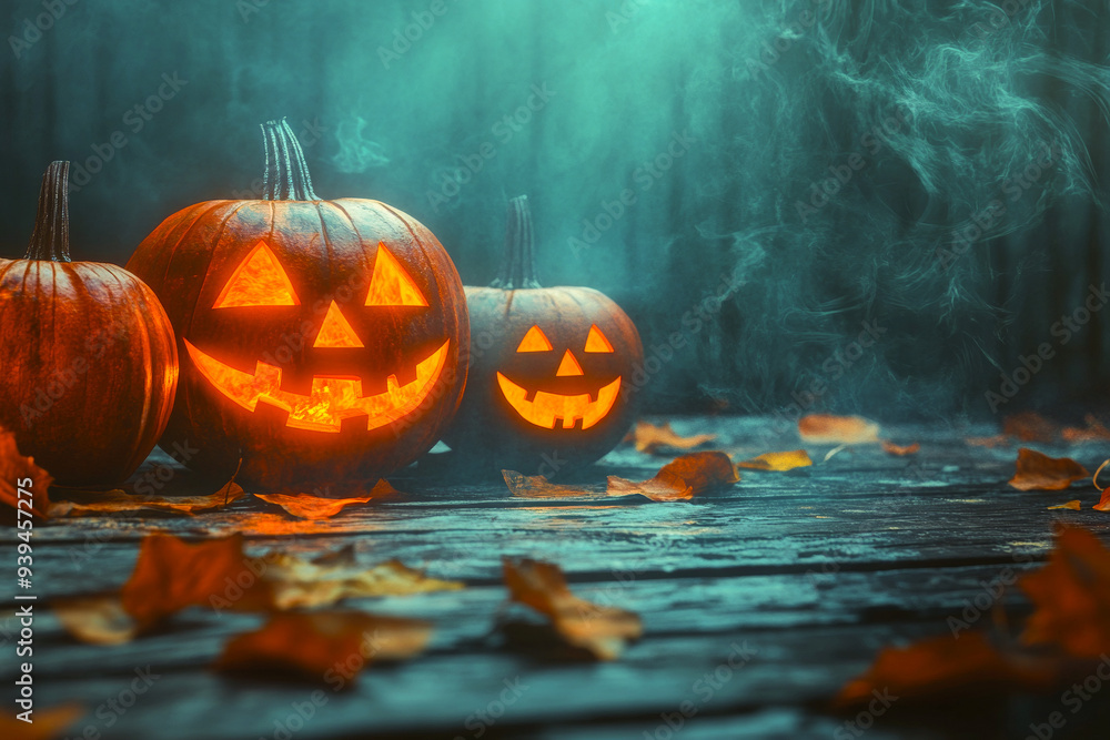 Haunted House with Jack-o'-Lanterns and Bats Haunted House with Jack-o'-Lanterns and Bats
