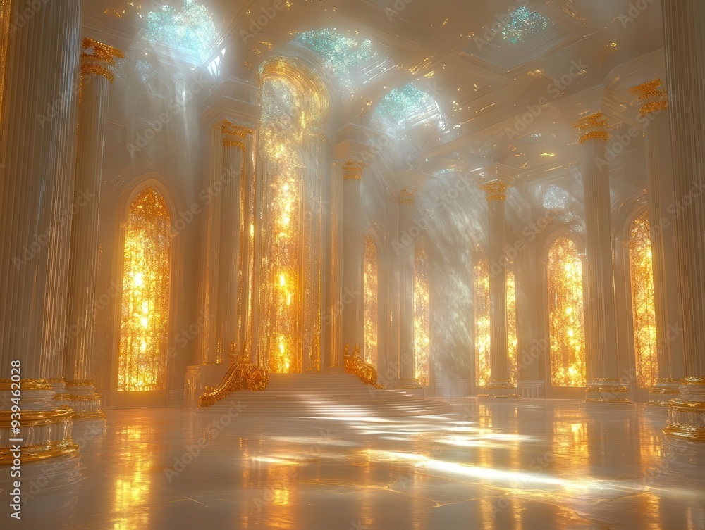 opulent fantasy throne room with soaring crystal columns and shimmering gold accents magical light streams through stained glass windows illuminating an ornate throne opulent fantasy throne room with soaring crystal columns and shimmering gold accents magical light streams through stained glass windows illuminating an ornate throne