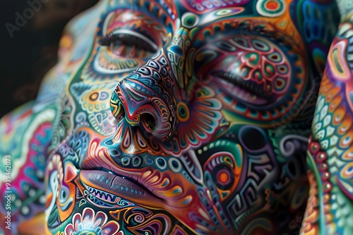 Wallpaper Mural Close-up of a Woman's Face Covered in Colorful Abstract Patterns Torontodigital.ca