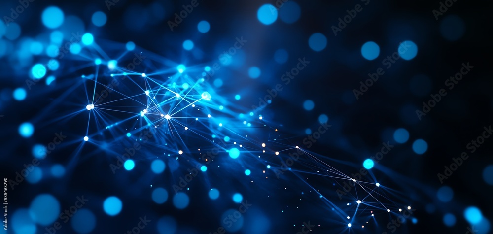 Fototapeta premium A dynamic blue abstract background featuring glowing lines and dots, perfect for technology and digital concepts.